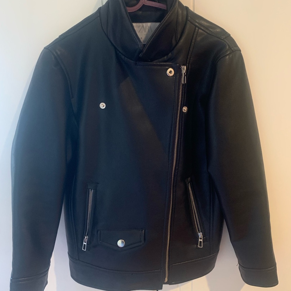 Leather look, bomber jacket, hardly worn